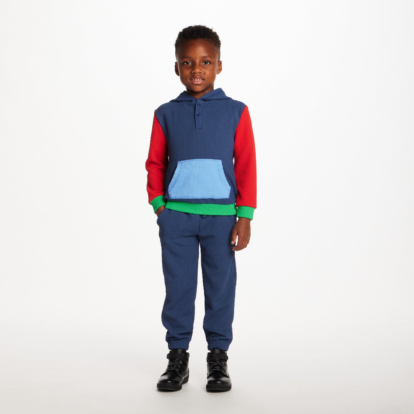 Kids Hooded Lounge Set | Navy Waffle