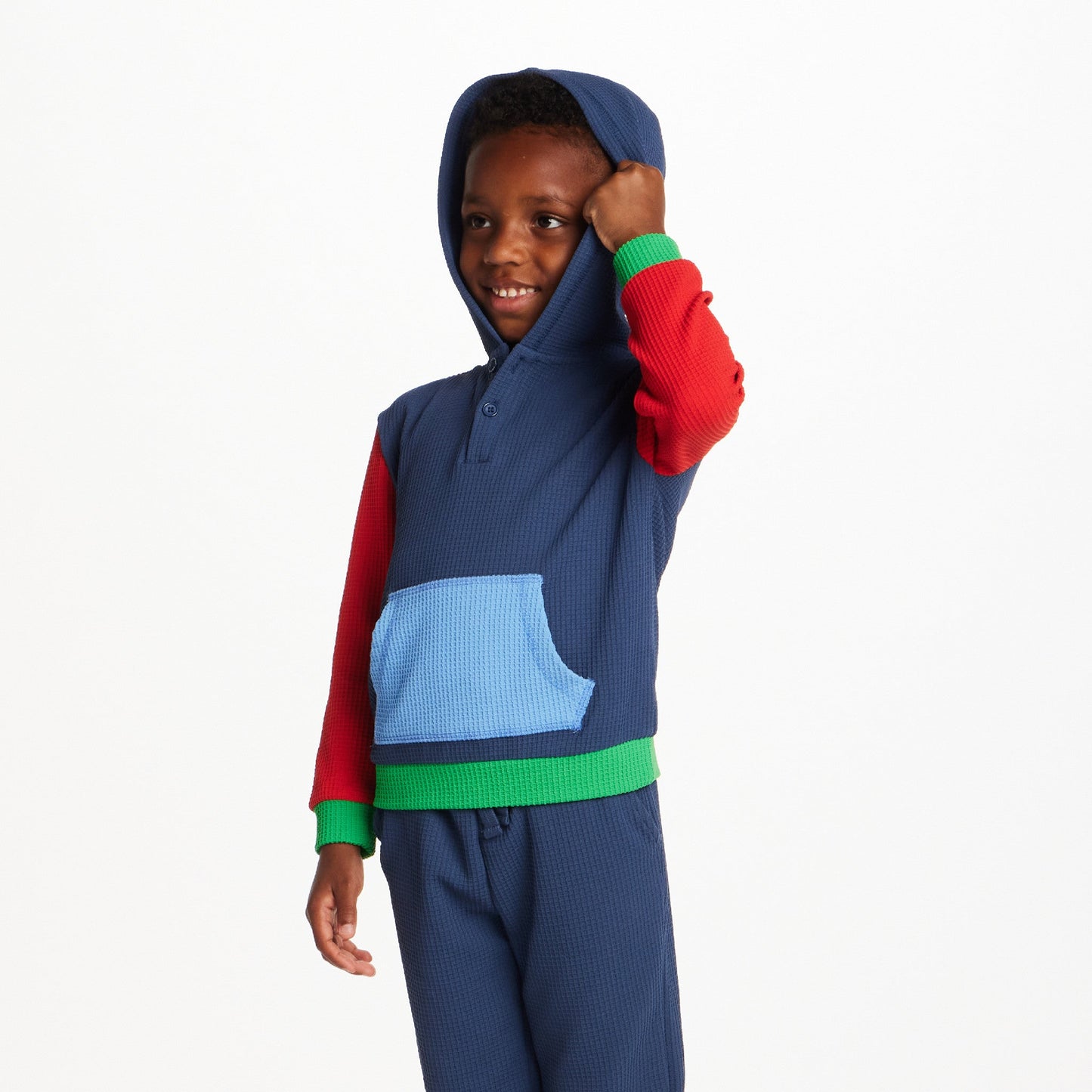 Kids Hooded Lounge Set | Navy Waffle