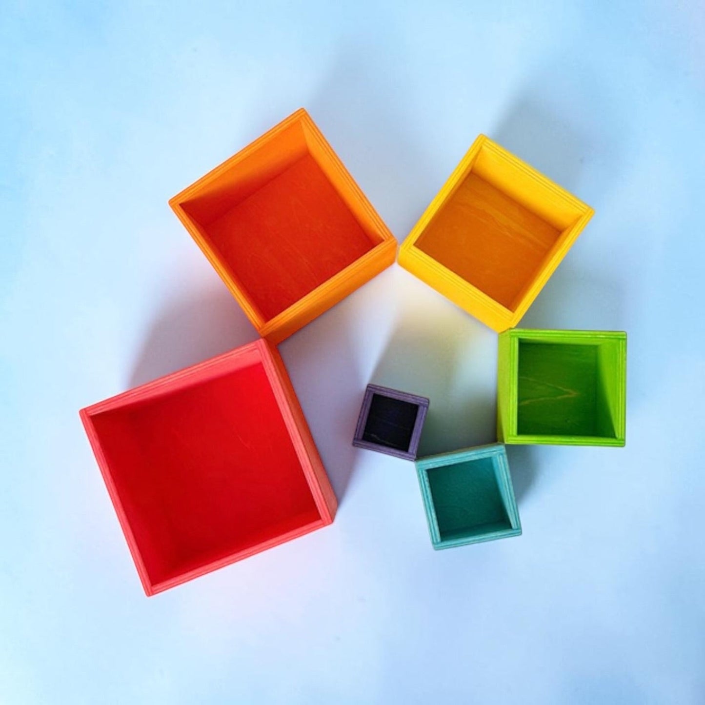 6-Piece Basswood Wooden Rainbow Nesting Box Set | Painted & Hand-Stained Finishes | Montessori Stacking Toy