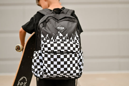 Checkered Flames Full Size Backpack