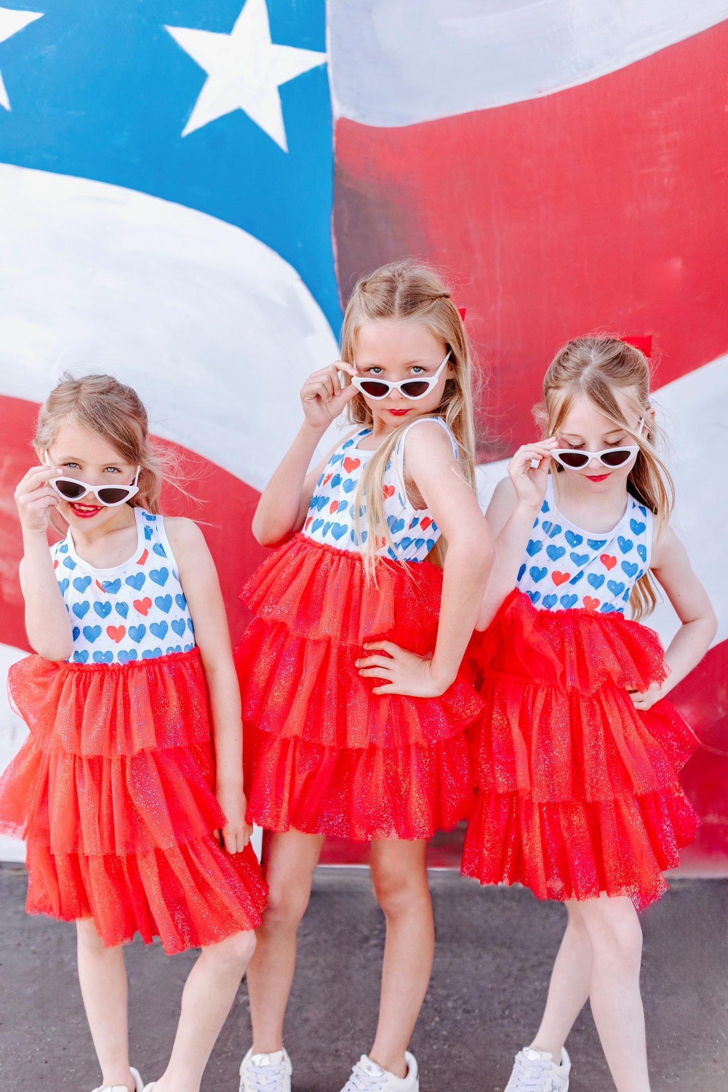 Red, White & Blue Heart Tulle Dress