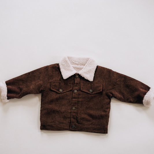 Sherpa Collar Coffee Brown Corduroy Jacket-Child