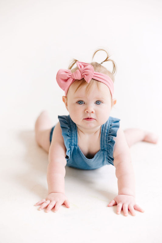 Blue Solid Baby Bow Turban