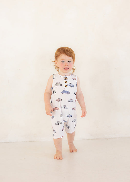 Vintage Cars (Ribbed) | Button Tank Romper