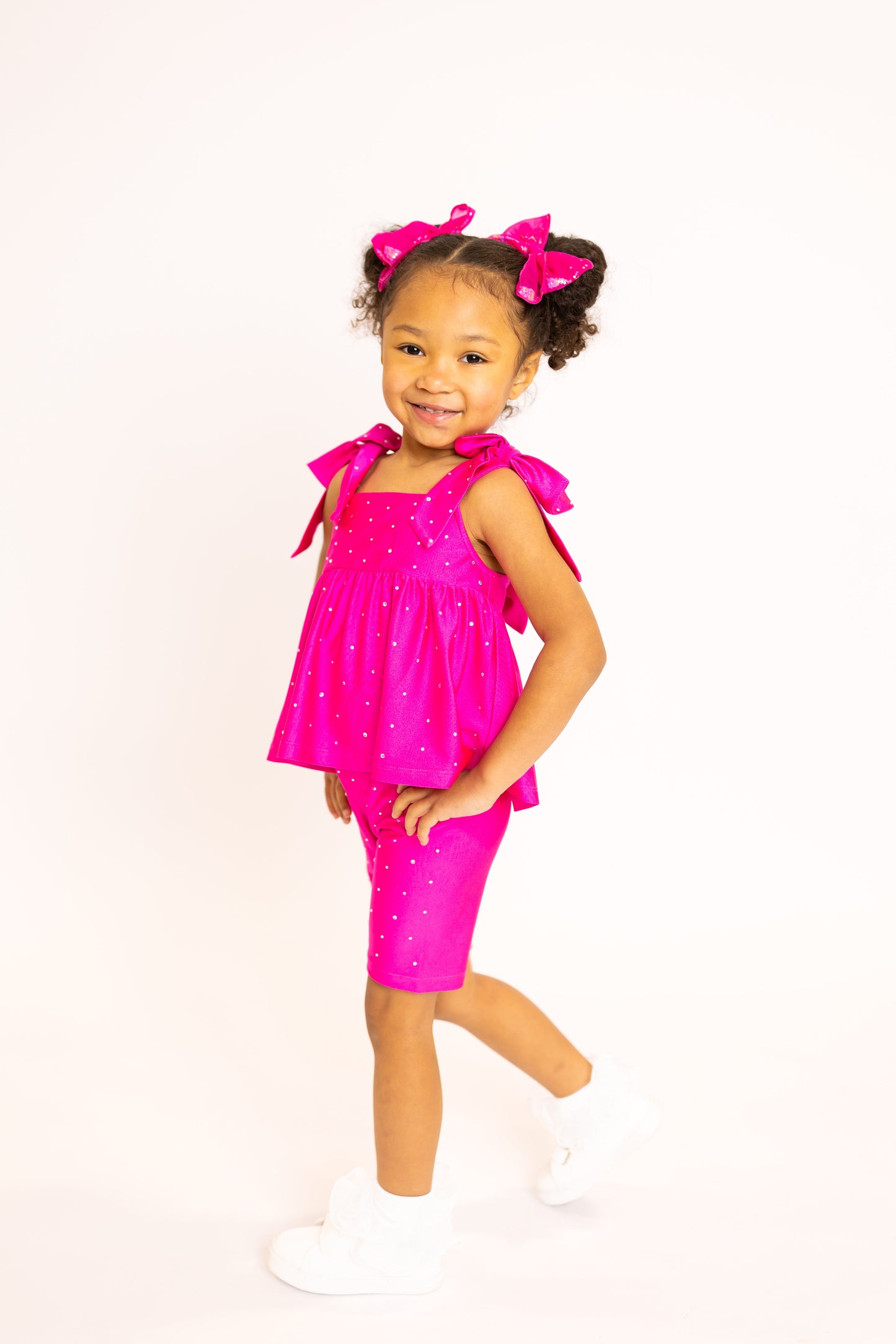Magenta Bow Two-Piece Gem Stamped Athletic Set