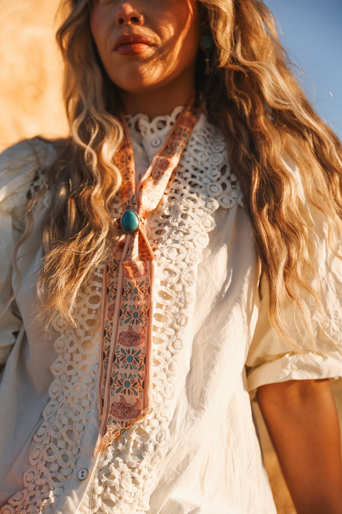 Blooming Bison Twilly Satin Chiffon Western Cowgirl Scarf