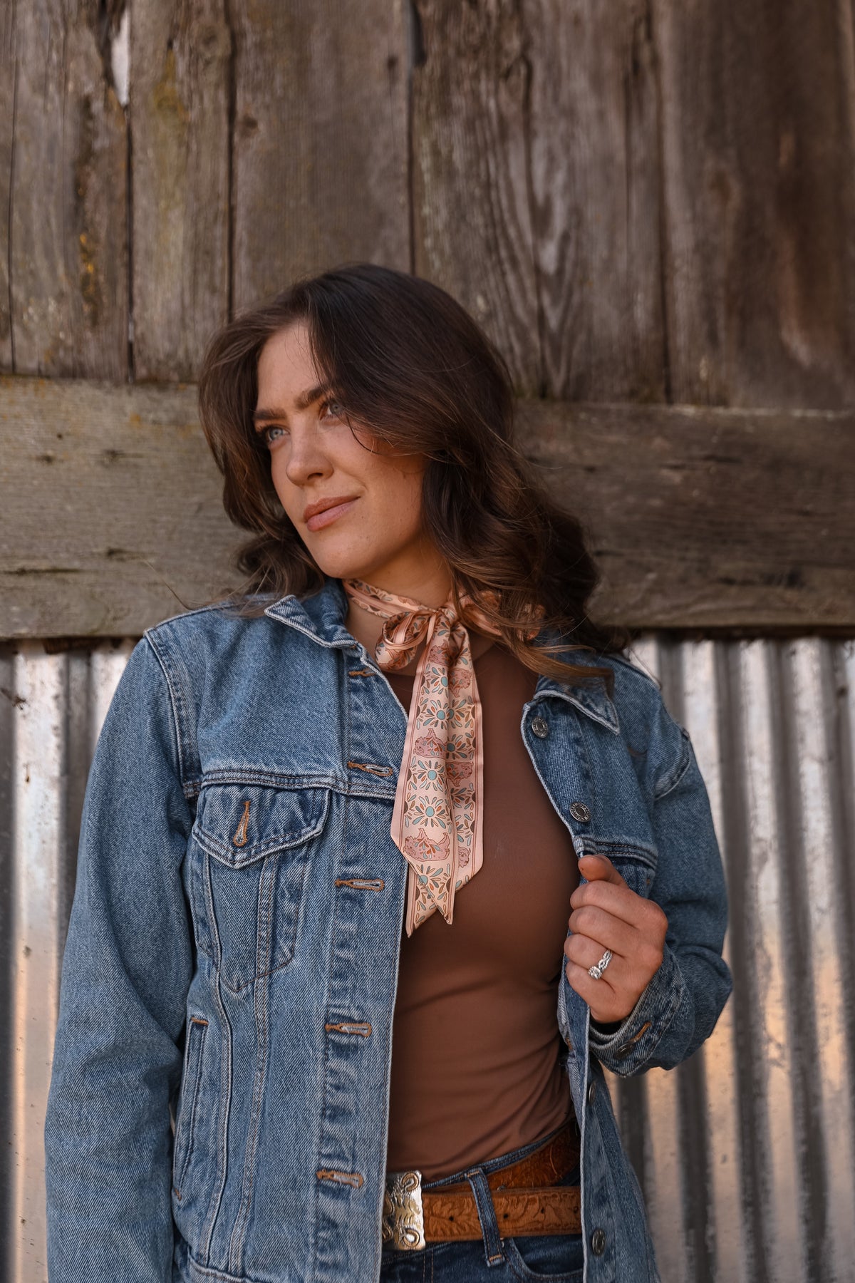 Blooming Bison Twilly Satin Chiffon Western Cowgirl Scarf