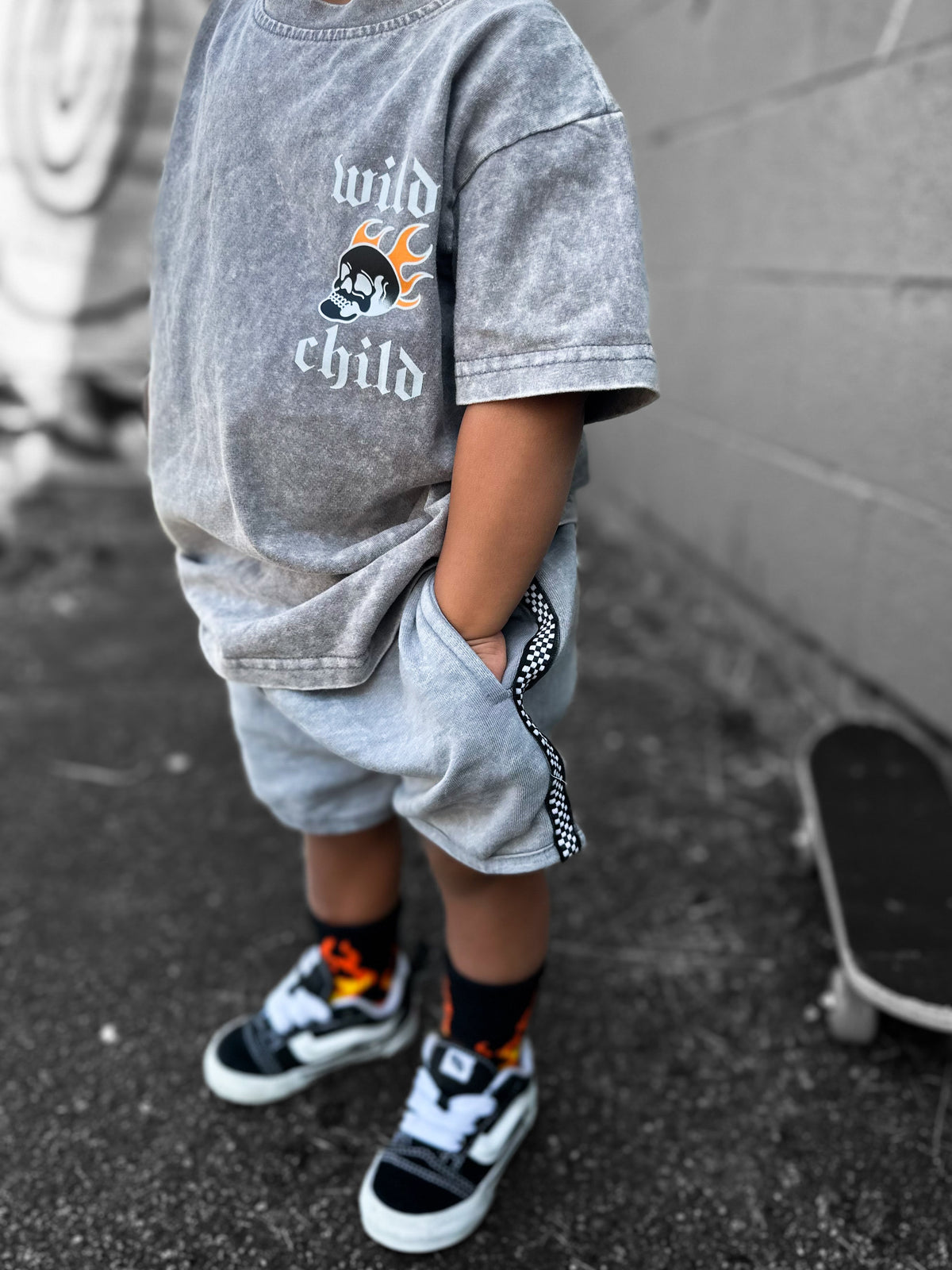 Grey acid wash logo tee
