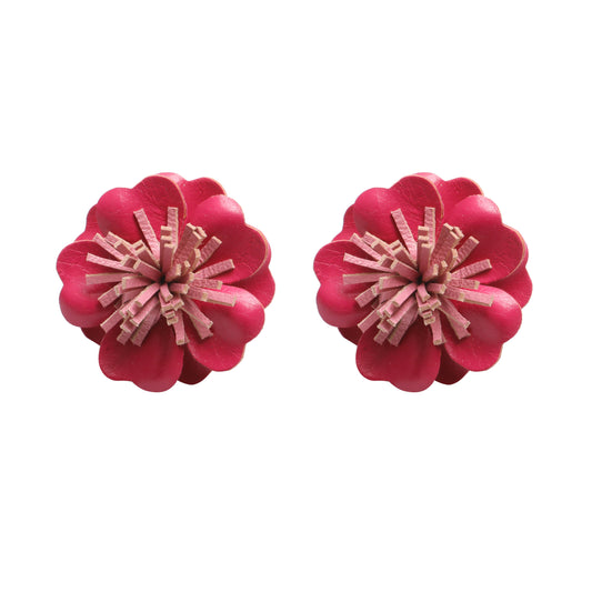 Hot Pink Floral Stud Earrings