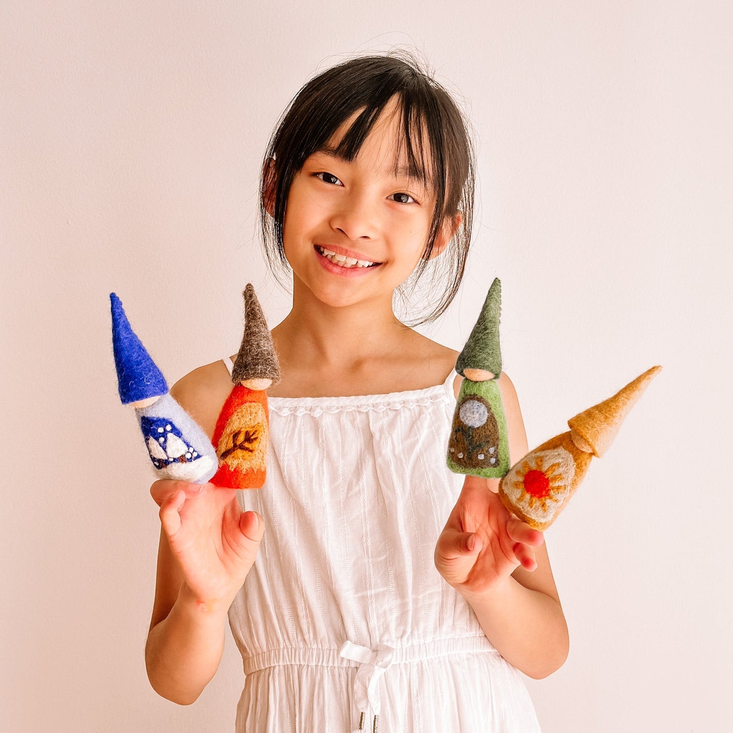 Felt Finger Puppets Set of 4 - Four Seasons Gnomes