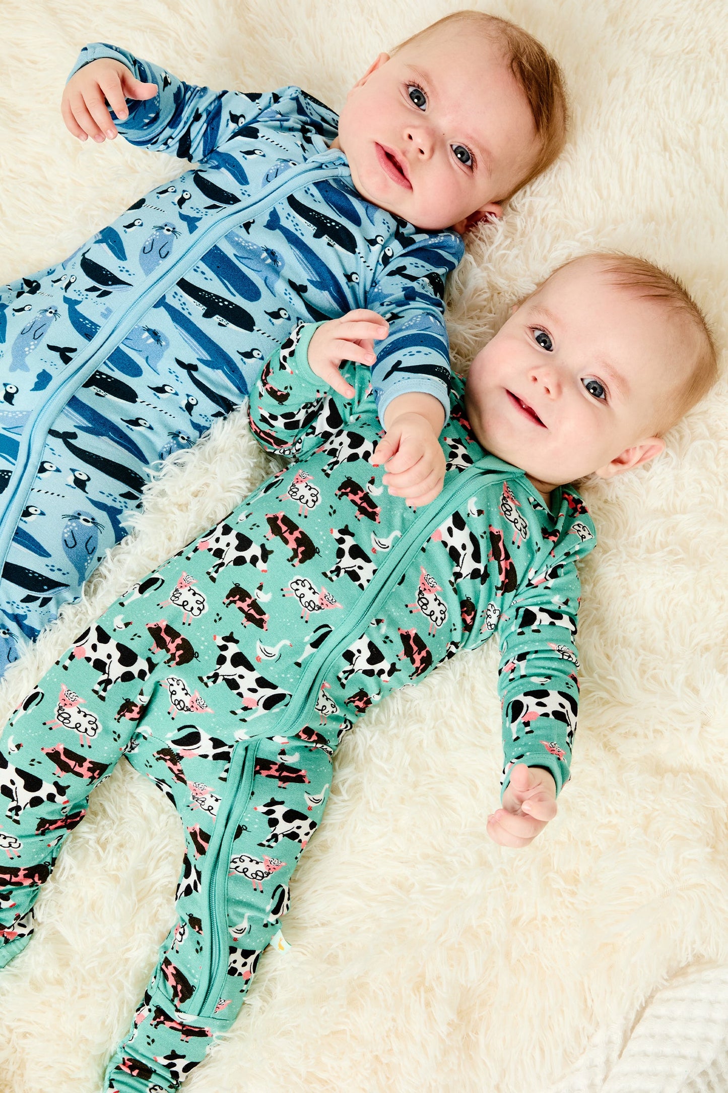 Soft & Stretchy Zipper Footie - Farm Friends