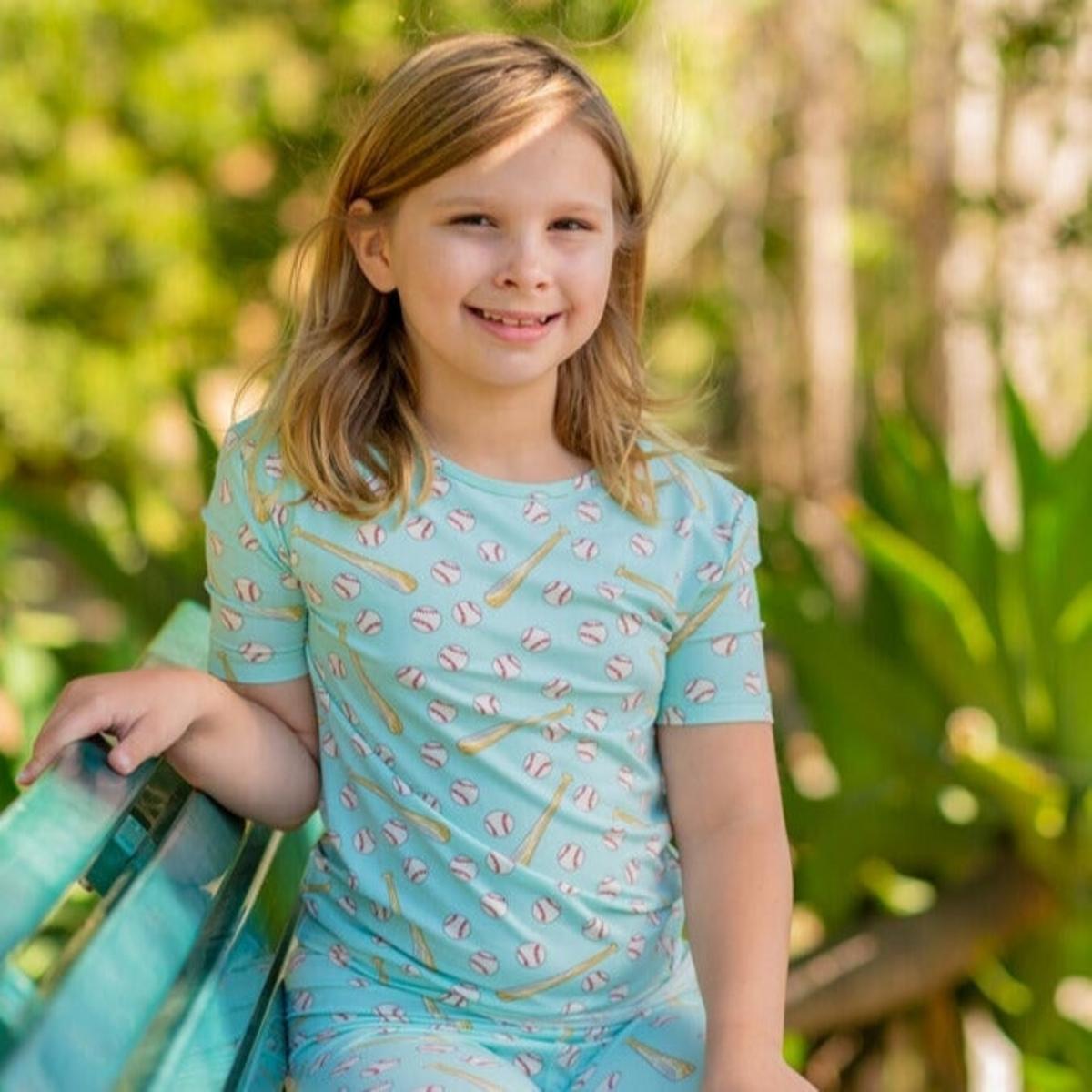 Little Slugger Baseball Aqua pajamas