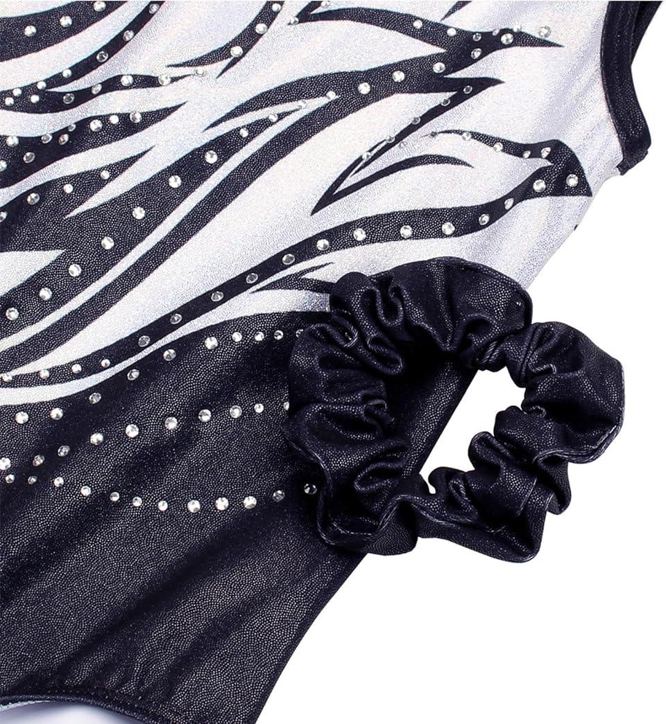 Fierce Black and White Flame Gymnastics Leotard with Shorts Set