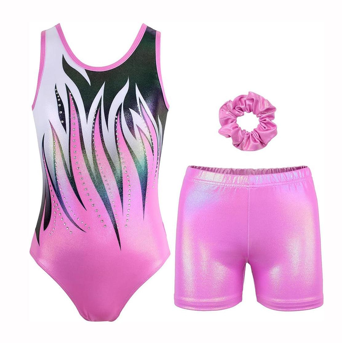 Pink Fierce Flame Gradient Gymnastics Leotard with Shorts Set