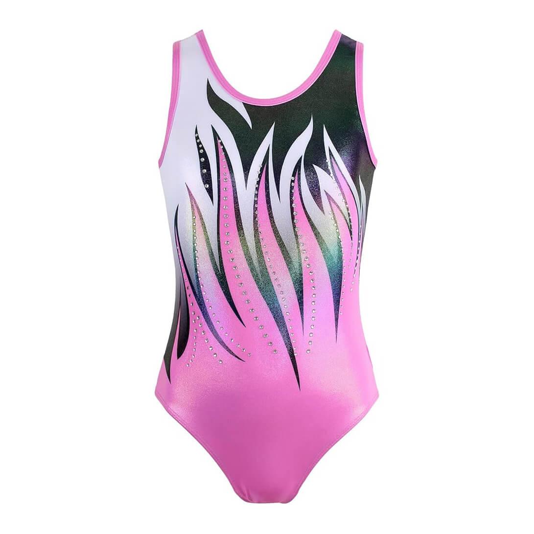 Pink Fierce Flame Gradient Gymnastics Leotard with Shorts Set