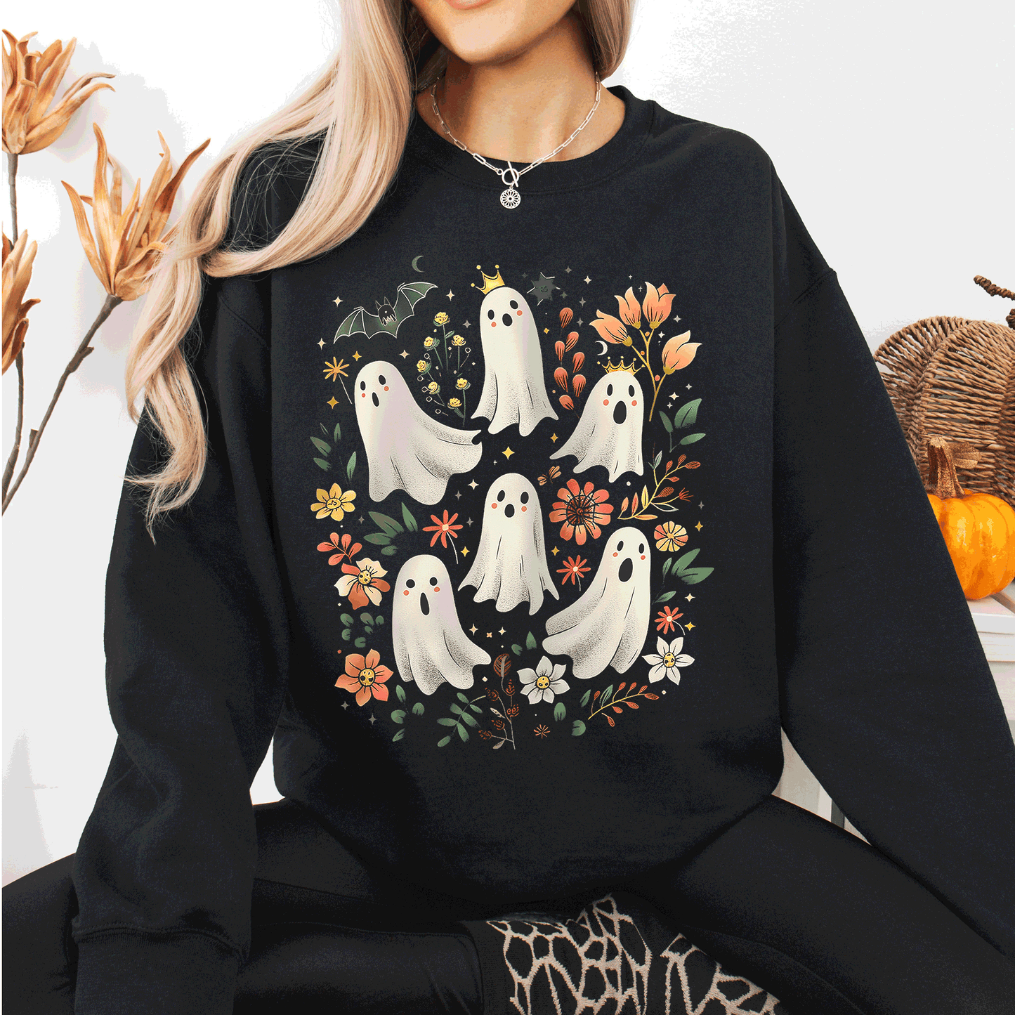 Floral Ghosts, Beautiful Halloween, Coquette, Girly, Autumn, Fall Sweatshirt