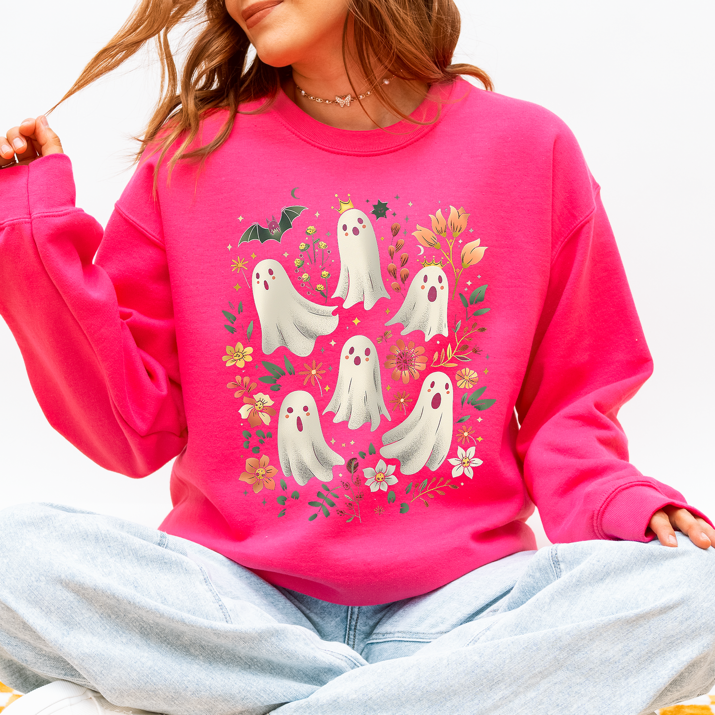 Floral Ghosts, Beautiful Halloween, Coquette, Girly, Autumn, Fall Sweatshirt