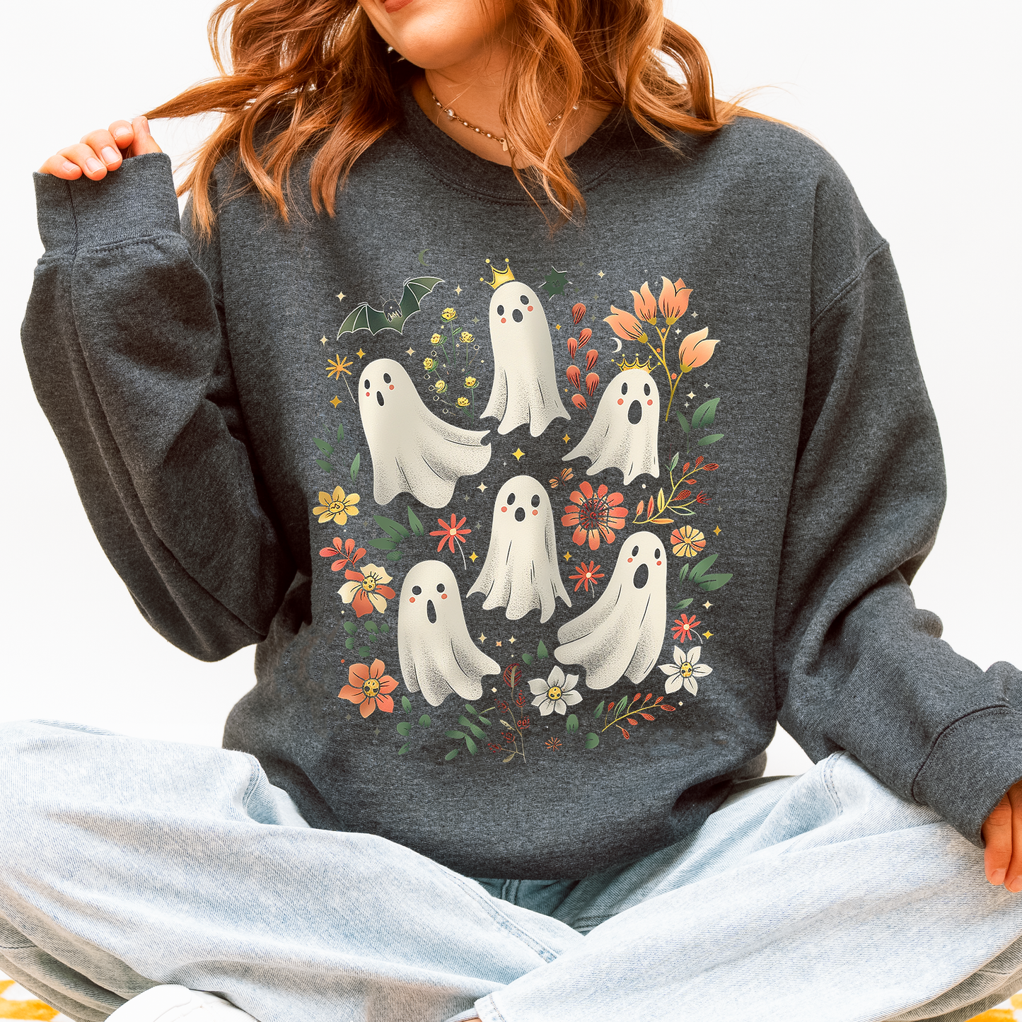 Floral Ghosts, Beautiful Halloween, Coquette, Girly, Autumn, Fall Sweatshirt