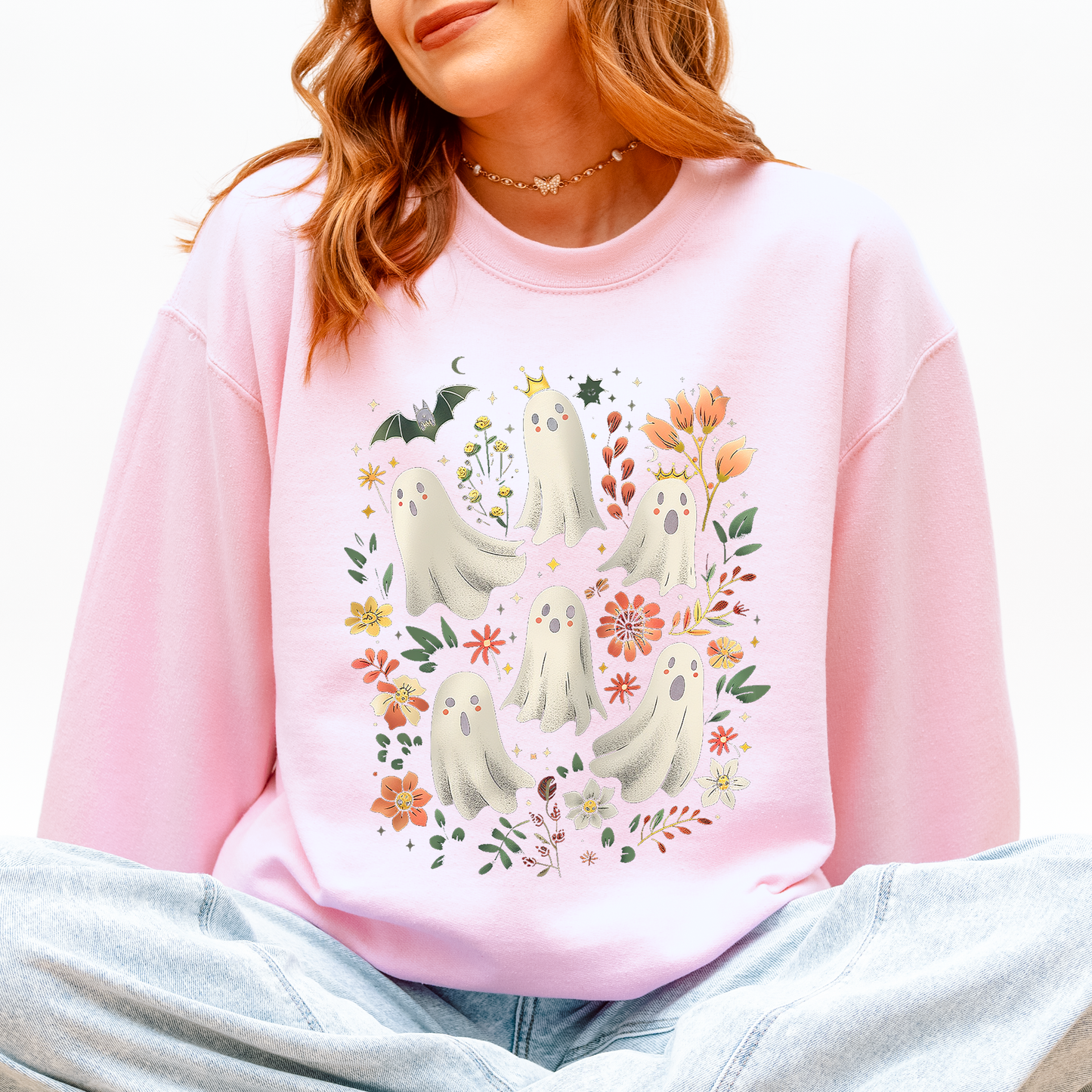 Floral Ghosts, Beautiful Halloween, Coquette, Girly, Autumn, Fall Sweatshirt