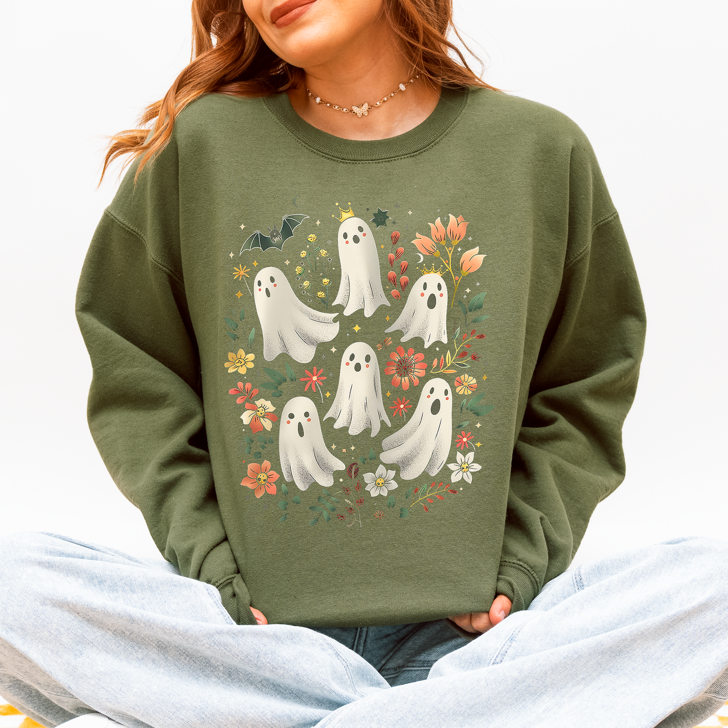 Floral Ghosts, Beautiful Halloween, Coquette, Girly, Autumn, Fall Sweatshirt
