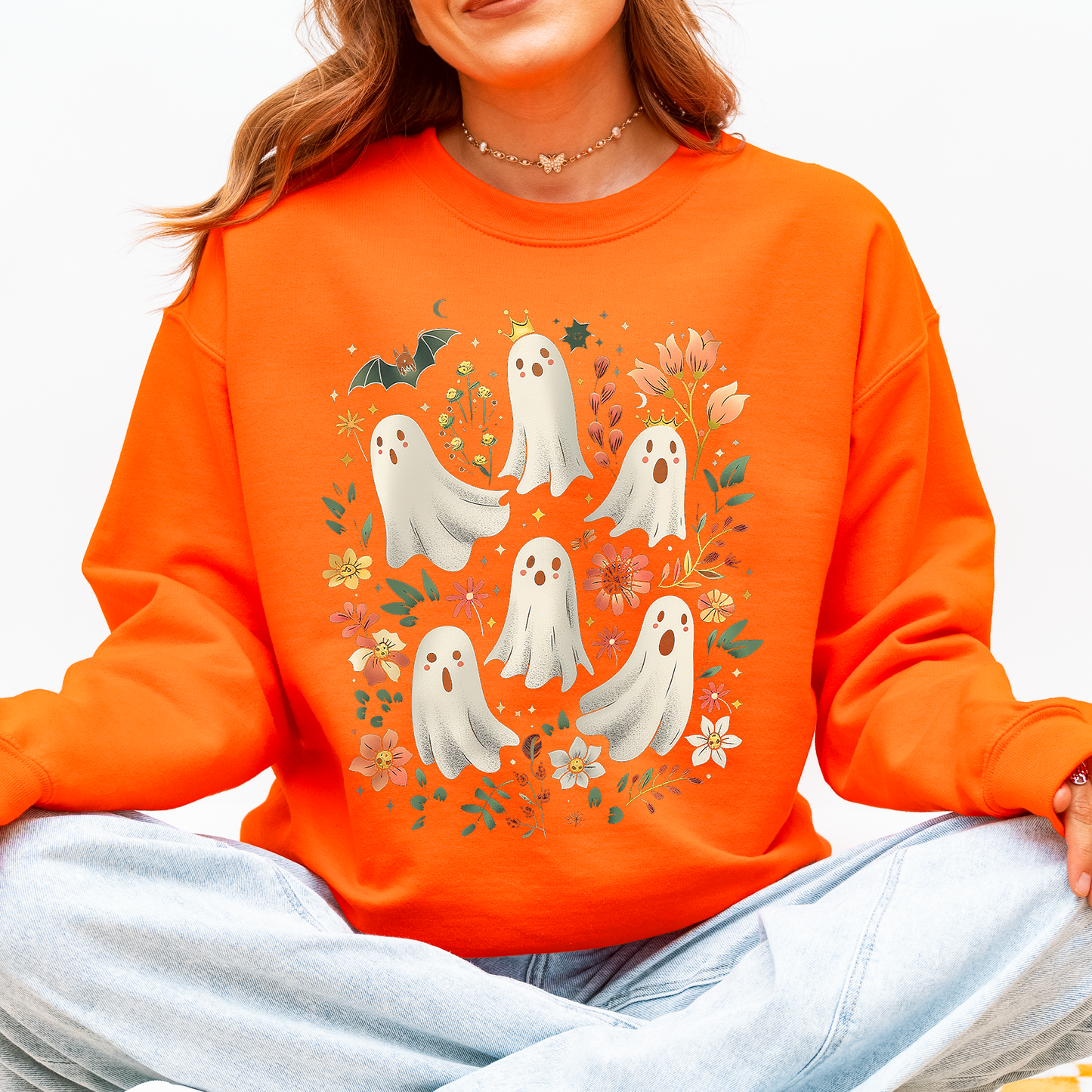 Floral Ghosts, Beautiful Halloween, Coquette, Girly, Autumn, Fall Sweatshirt