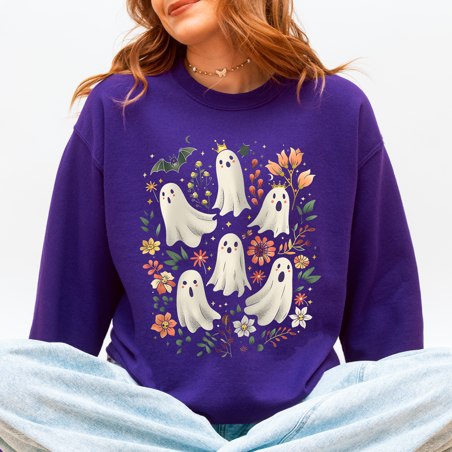 Floral Ghosts, Beautiful Halloween, Coquette, Girly, Autumn, Fall Sweatshirt