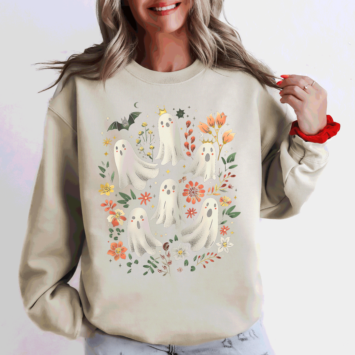Floral Ghosts, Beautiful Halloween, Coquette, Girly, Autumn, Fall Sweatshirt