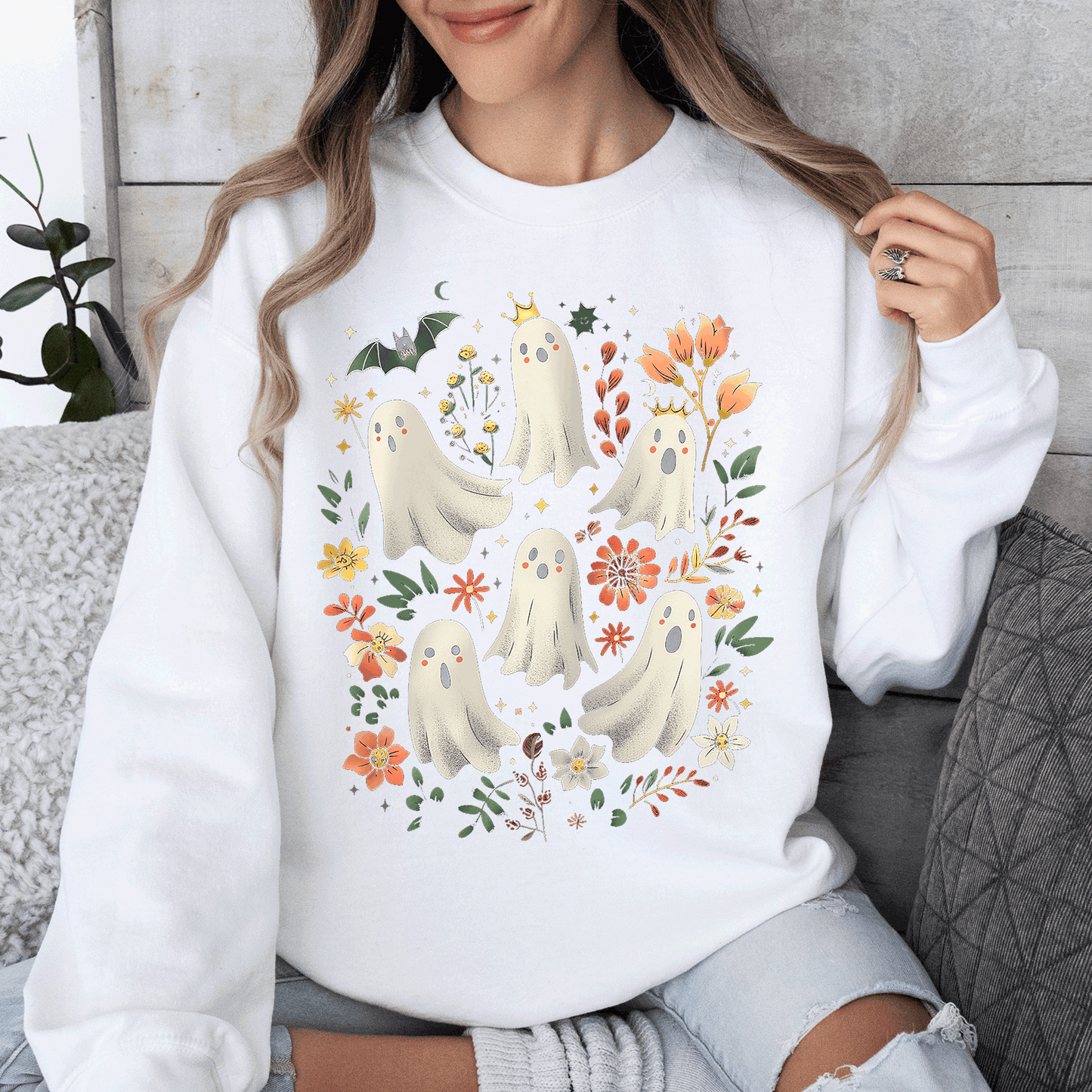 Floral Ghosts, Beautiful Halloween, Coquette, Girly, Autumn, Fall Sweatshirt