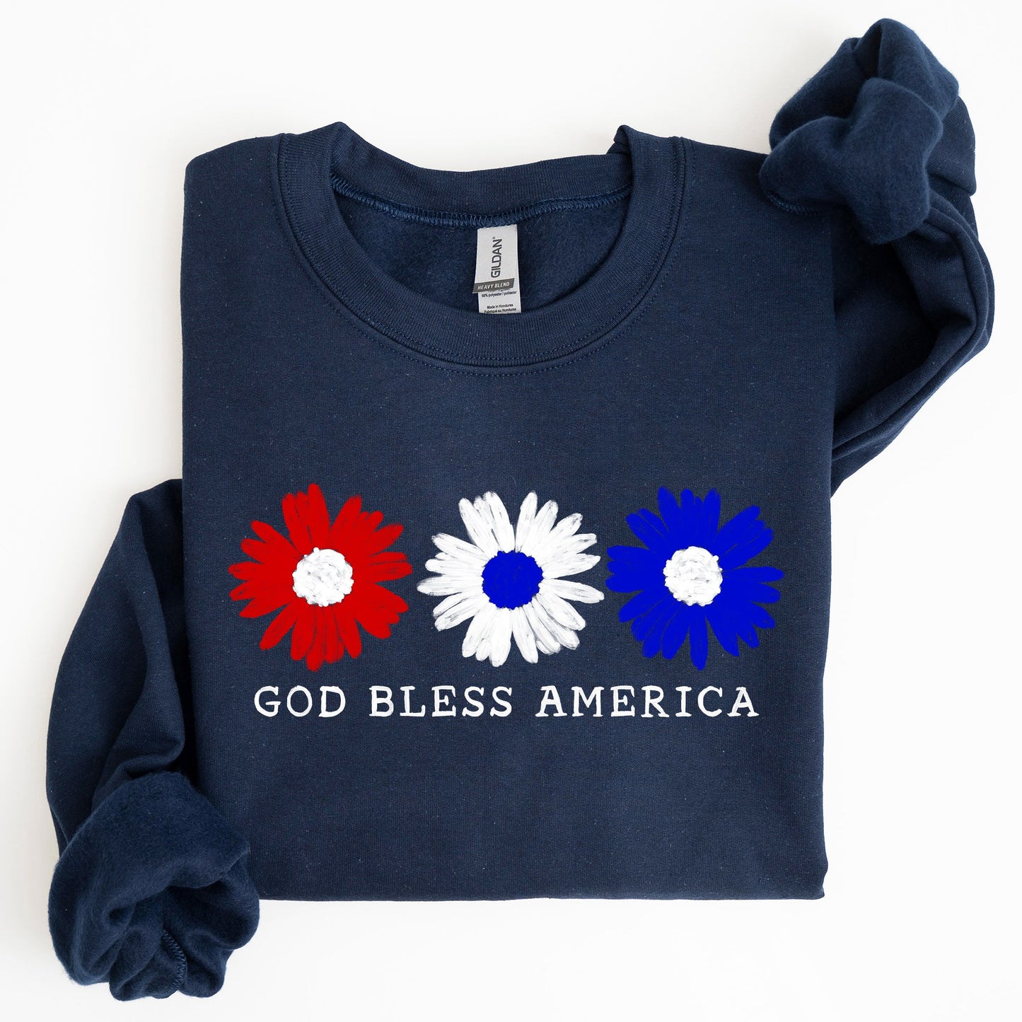 Flowers, God Bless America, Red White Blue, Sweatshirt