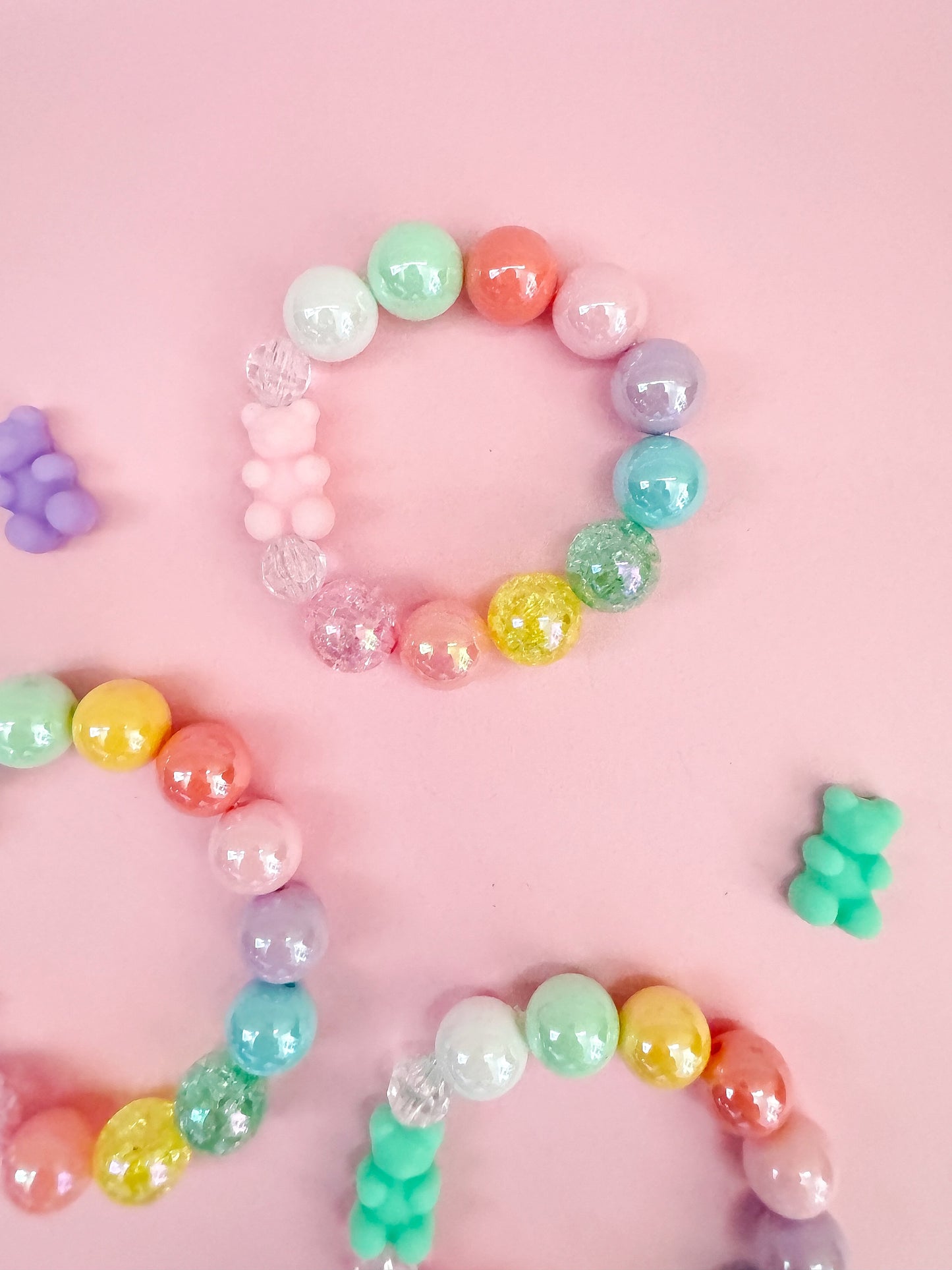 Beaded Rainbow Bear Bracelet, Personalized, Custom Name