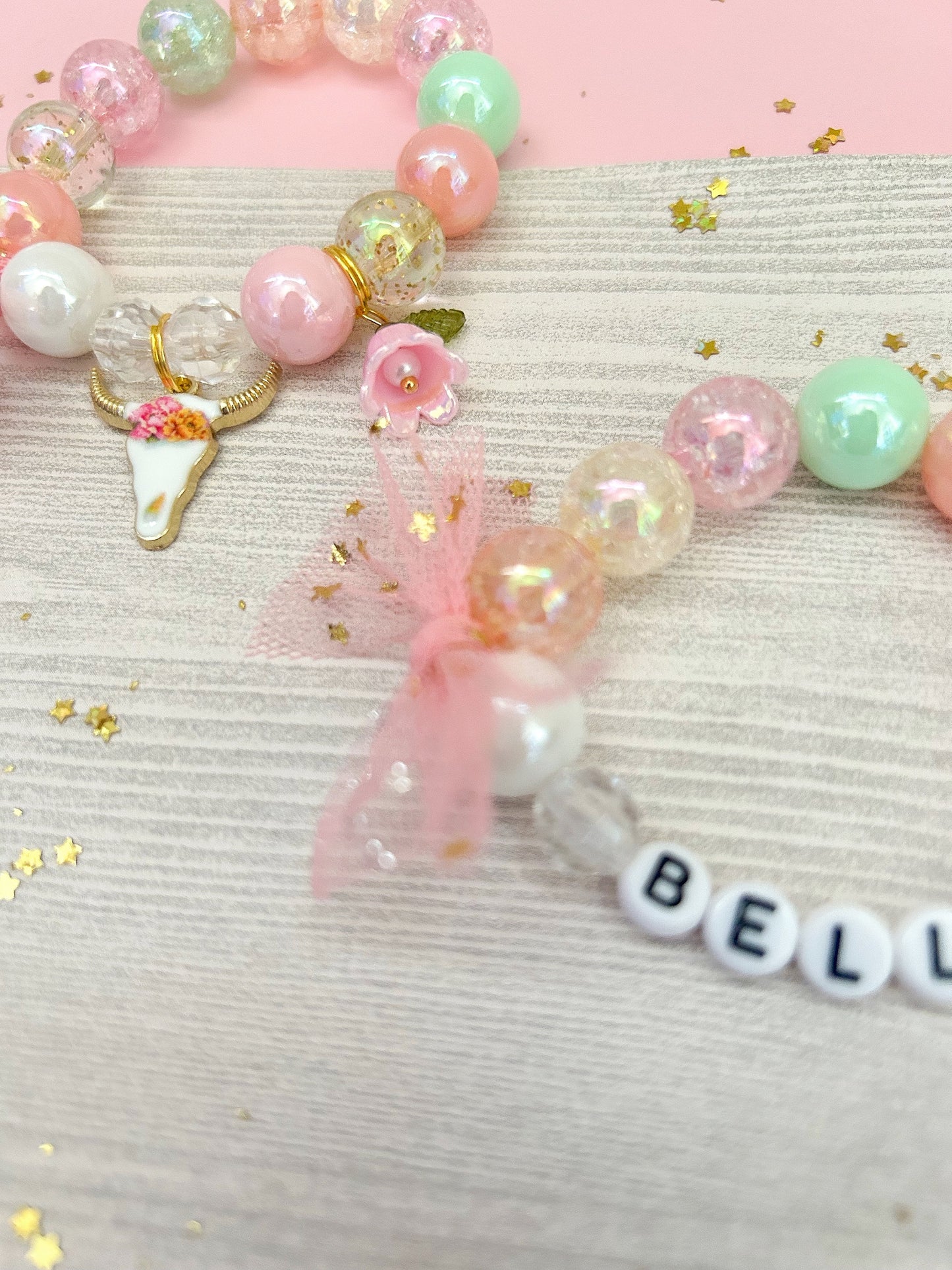 Cowgirl Cow Lily of the Valley Kids and Adult Charm Bracelet, Personalized Custom Name