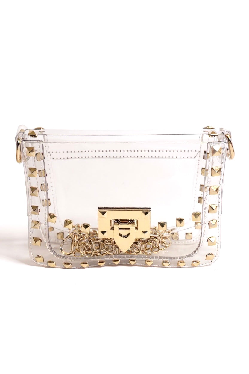 The Stephanie Clear Crossbody Stadium Handbag with Rivets