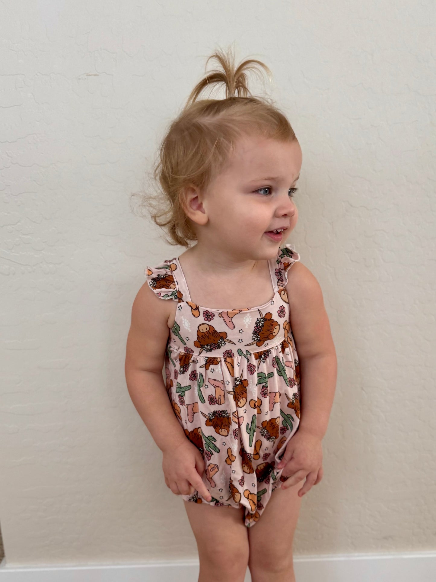 Pink Highland Cow bubble romper
