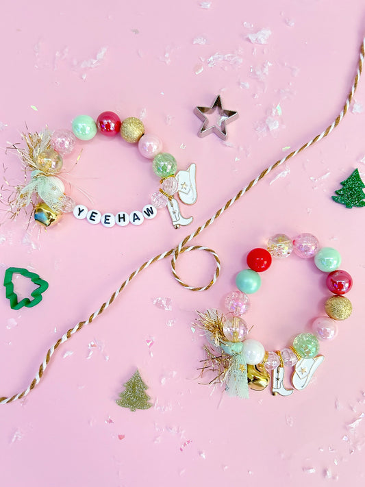 Country Christmas Cowboy Boot Cowboy Hat Holiday Kids Charm Bracelet