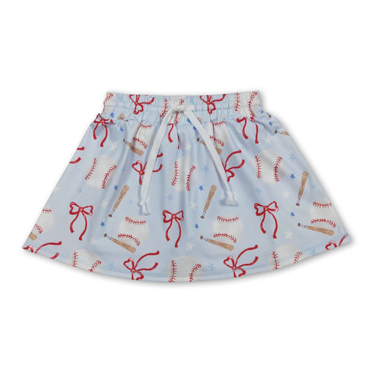 Light blue baseball bow kids girls active skirt