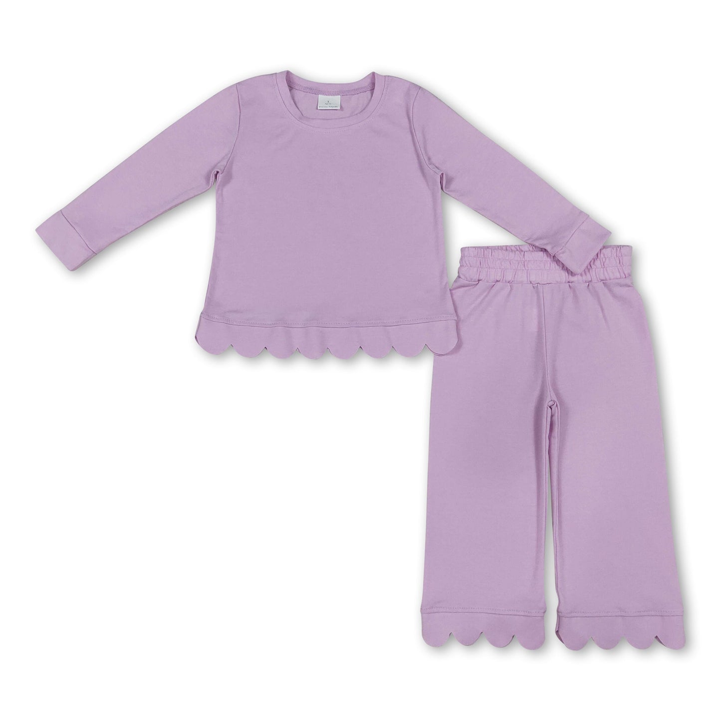 Cotton long sleeves girls purple scallop set