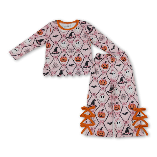 Pumpkin ghost bow scallop girls Halloween outfits