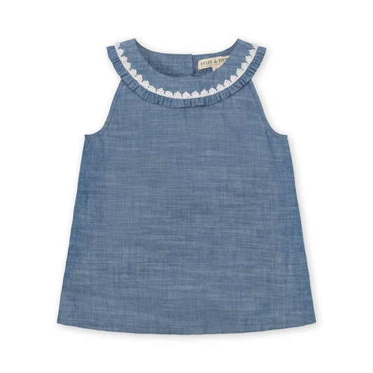 Organic Ruffle Collar Chambray Top - Baby