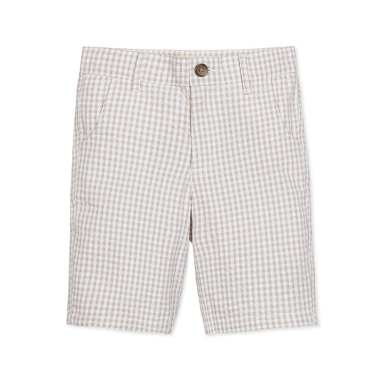 Organic Seersucker Short Taupe Gingham