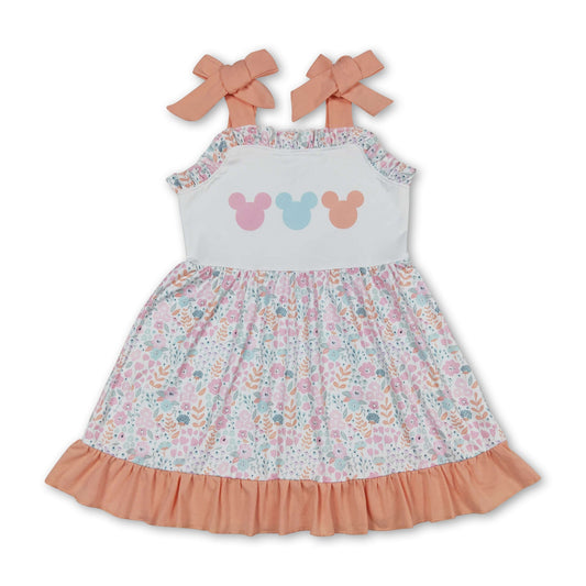 Straps floral mouse ruffle baby girls summer dress