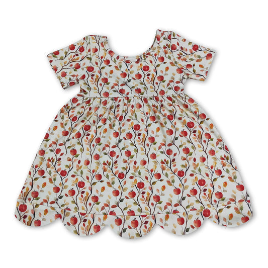 Short sleeves fall apple scallop kids girls back to school dress