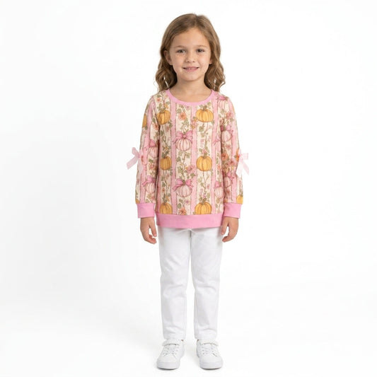 Long sleeves bow pumpkin kids girls fall shirt