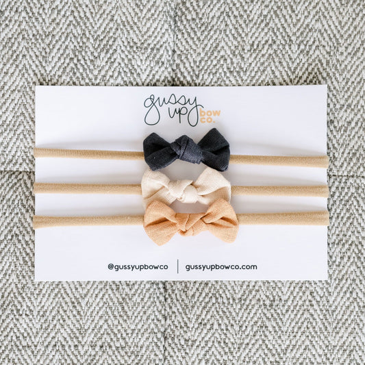 Neutral Mini Knot Bow Set | Newborn Bows