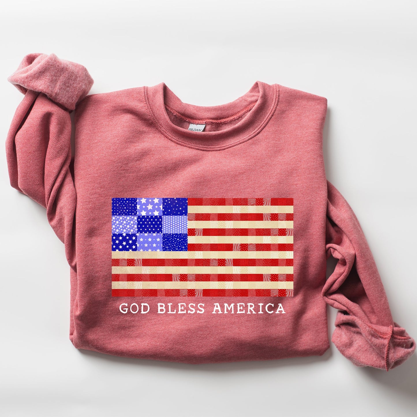 God Bless America, Quilt, Flag, 4th of July Sweatshirt - MTO