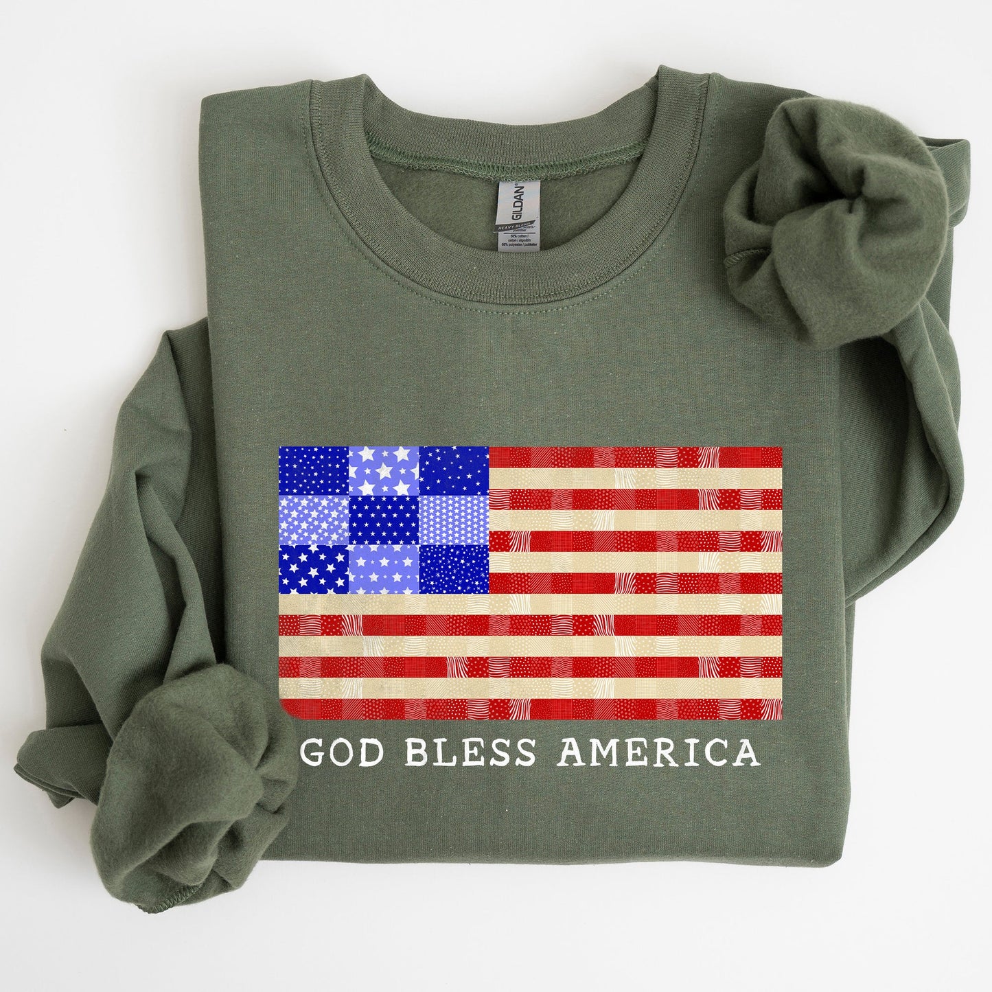 God Bless America, Quilt, Flag, 4th of July Sweatshirt - MTO