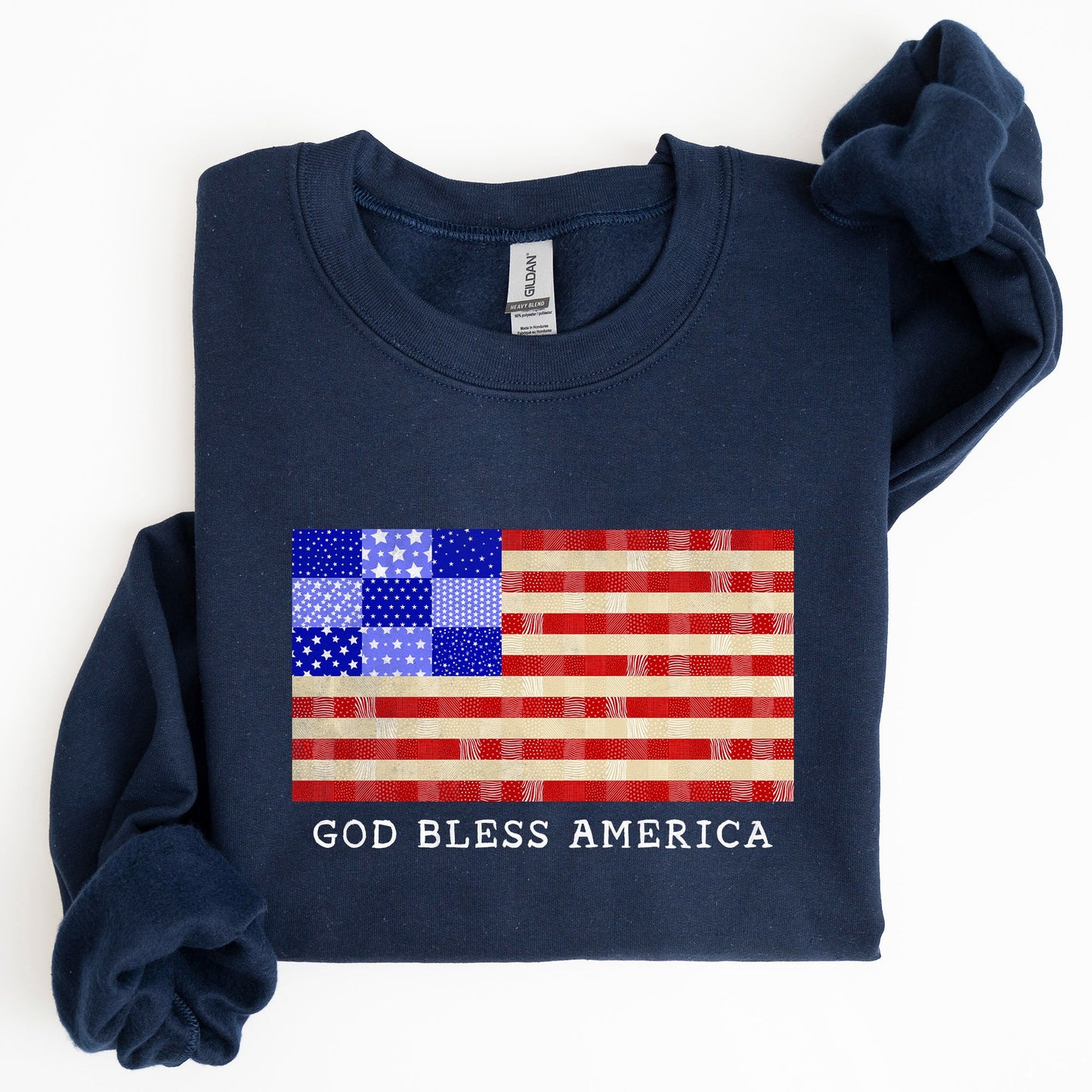 God Bless America, Quilt, Flag, 4th of July Sweatshirt - MTO