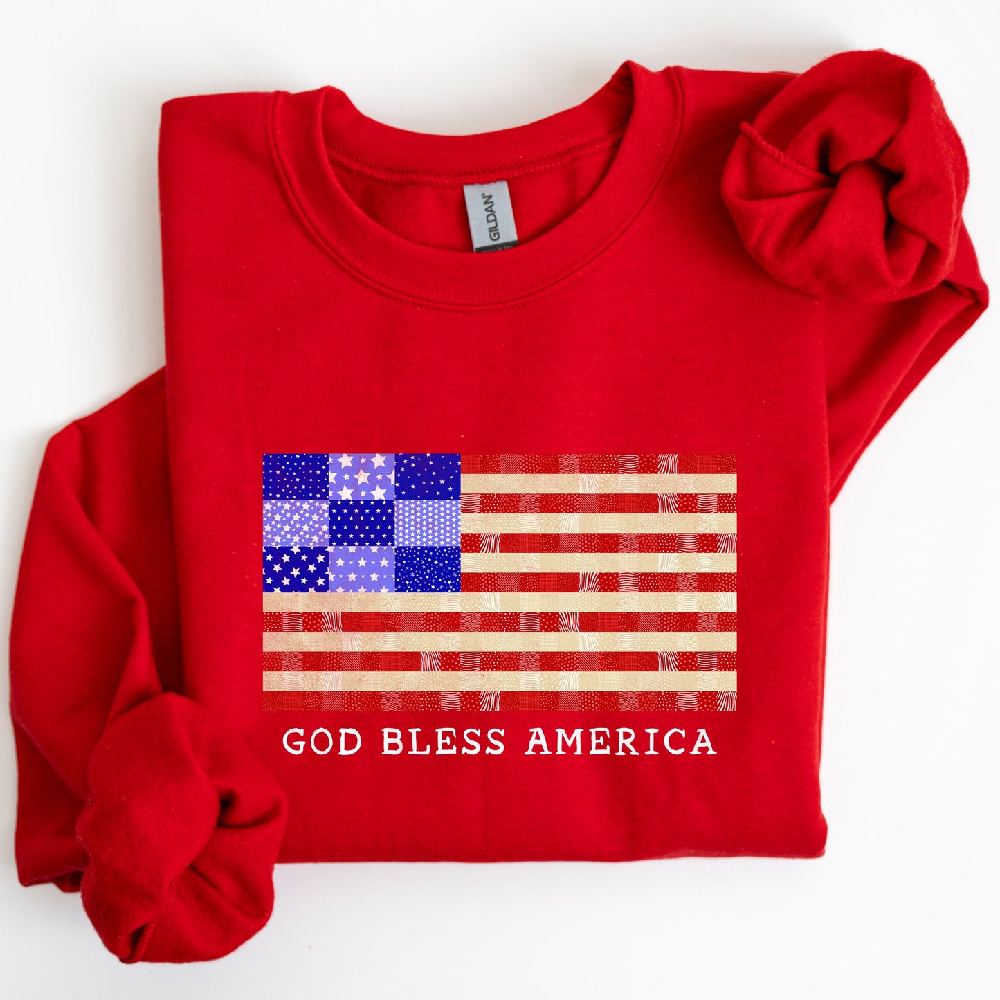 God Bless America, Quilt, Flag, 4th of July Sweatshirt - MTO