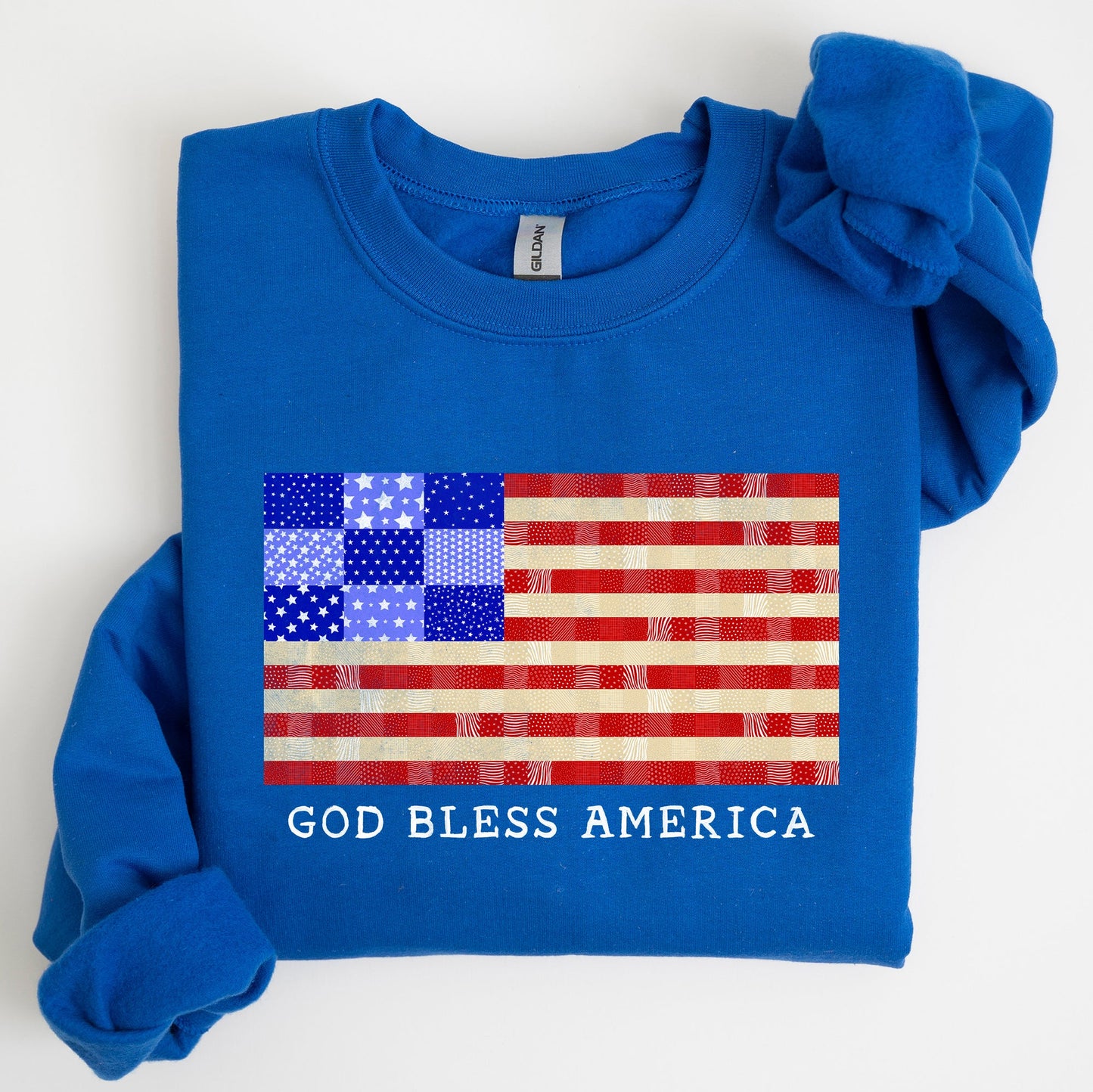 God Bless America, Quilt, Flag, 4th of July Sweatshirt - MTO