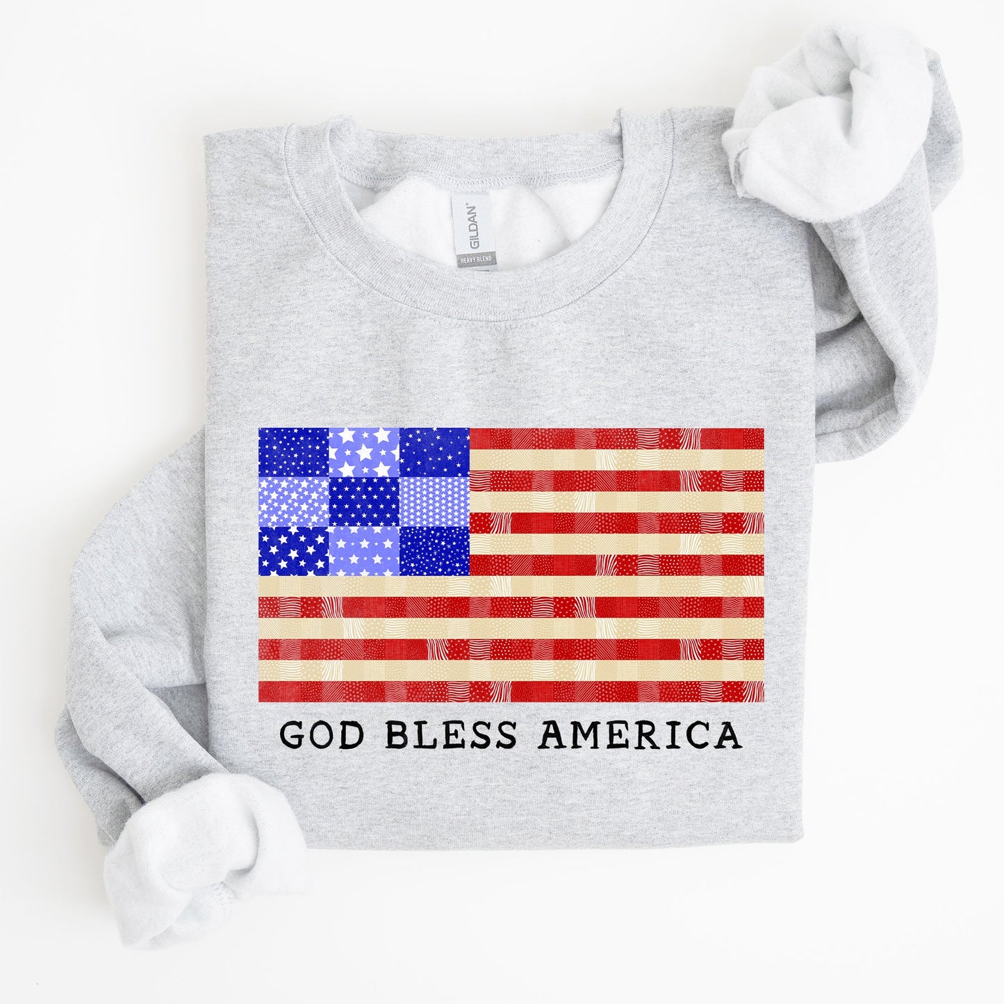 God Bless America, Quilt, Flag, 4th of July Sweatshirt - MTO