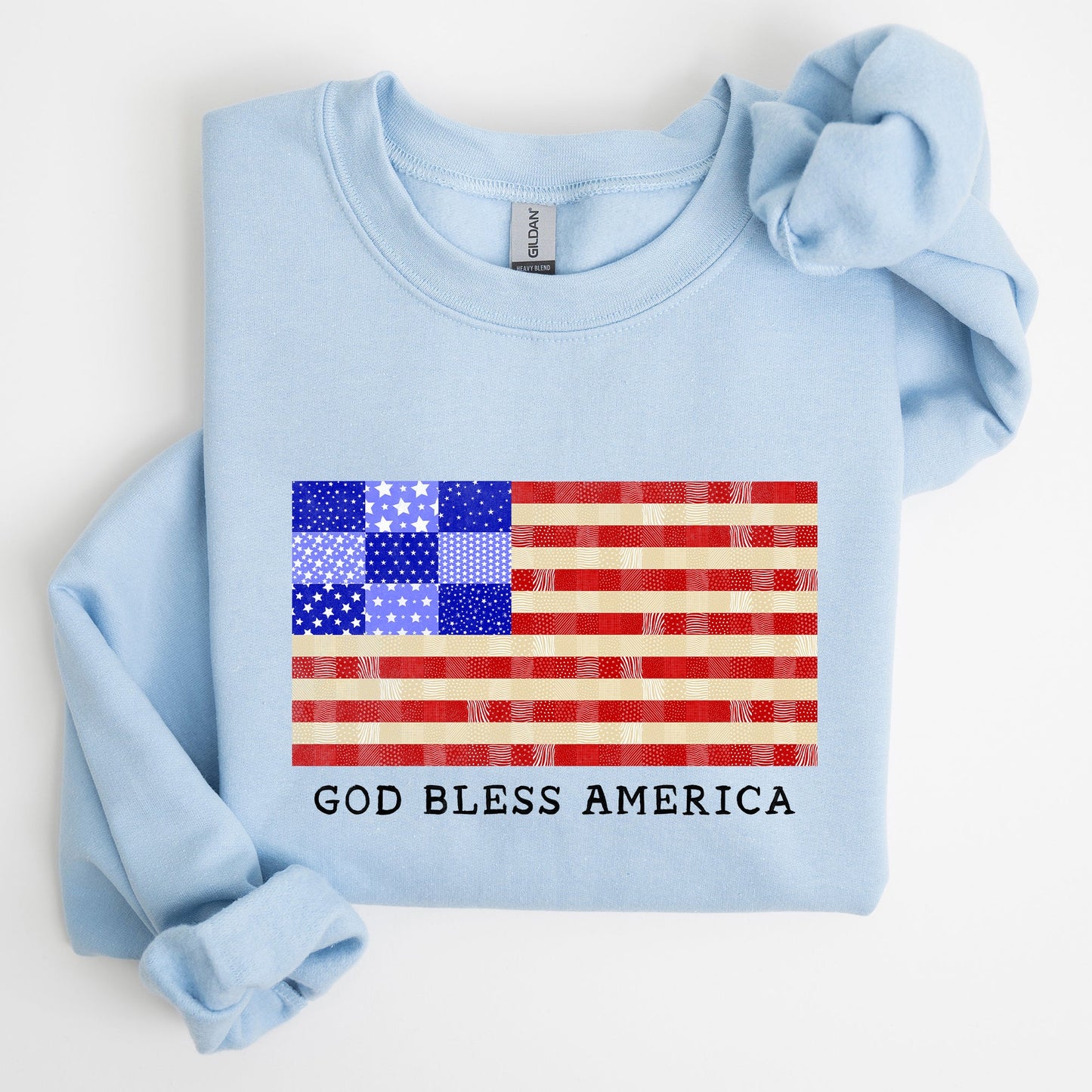God Bless America, Quilt, Flag, 4th of July Sweatshirt - MTO